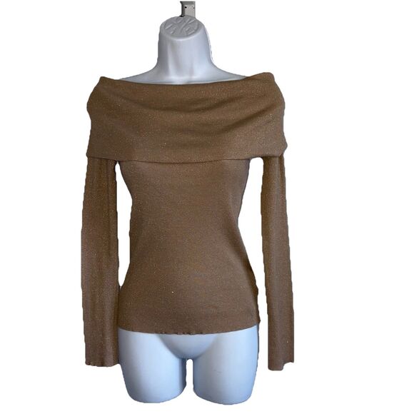 Ralph Lauren Black Label Gold Metallic Sparkle Off Shoulder Sweater Size Small - Picture 1 of 6